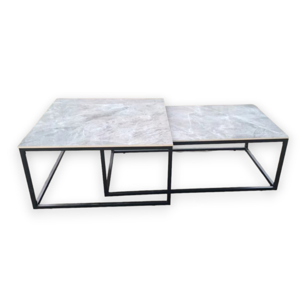 Set Of 2 Modern Nesting Ceramic Marble Look Rectangular & Square Coffee Table Grey Fast shipping On sale