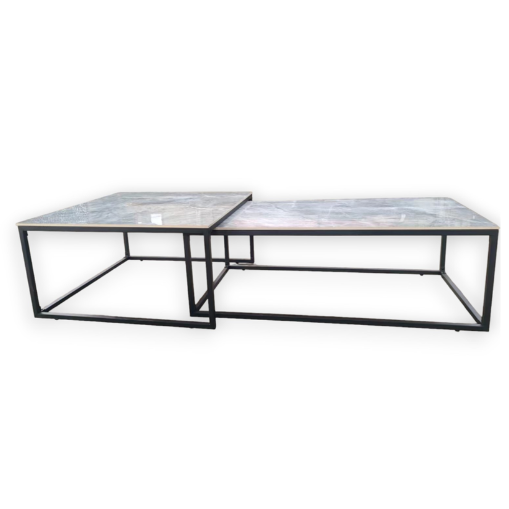 Set Of 2 Modern Nesting Ceramic Marble Look Rectangular & Square Coffee Table Grey Fast shipping On sale