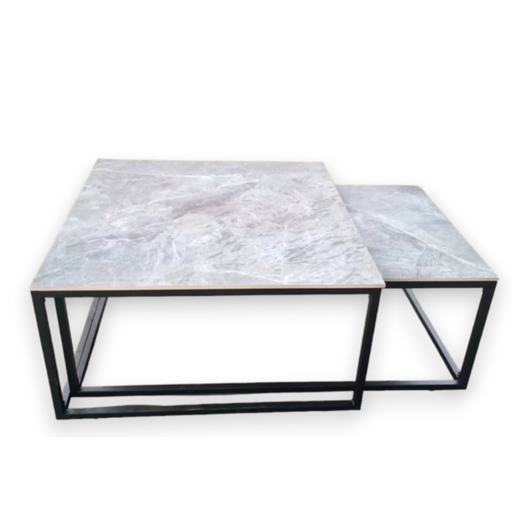 Set Of 2 Modern Nesting Ceramic Marble Look Rectangular & Square Coffee Table Grey Fast shipping On sale