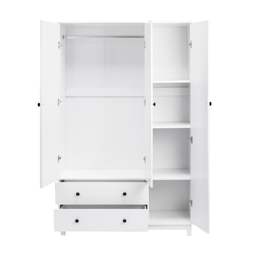 Vernon Wooden Wardrobe Clothes Rack Storage Cabinet W/ 3-Doors 2-Drawers White Fast shipping On sale