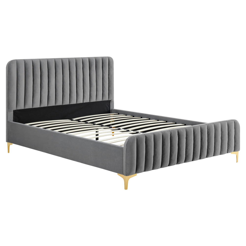 Victoria Fabric Velvet Bed Frame Queen Size Grey Fast shipping On sale