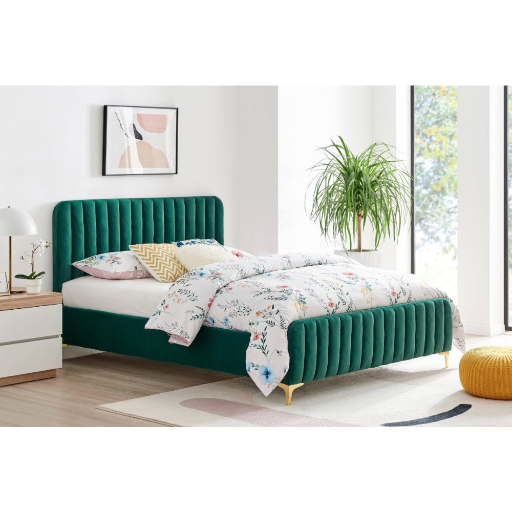 Victoria Velvet Fabric Bed Frame Single Emerald Fast shipping On sale