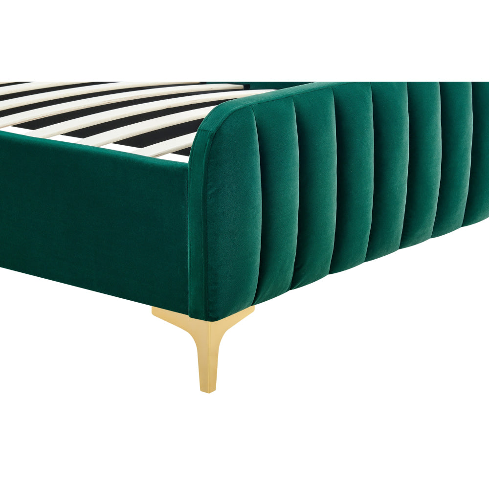 Victoria Velvet Fabric Bed Frame Single Emerald Fast shipping On sale