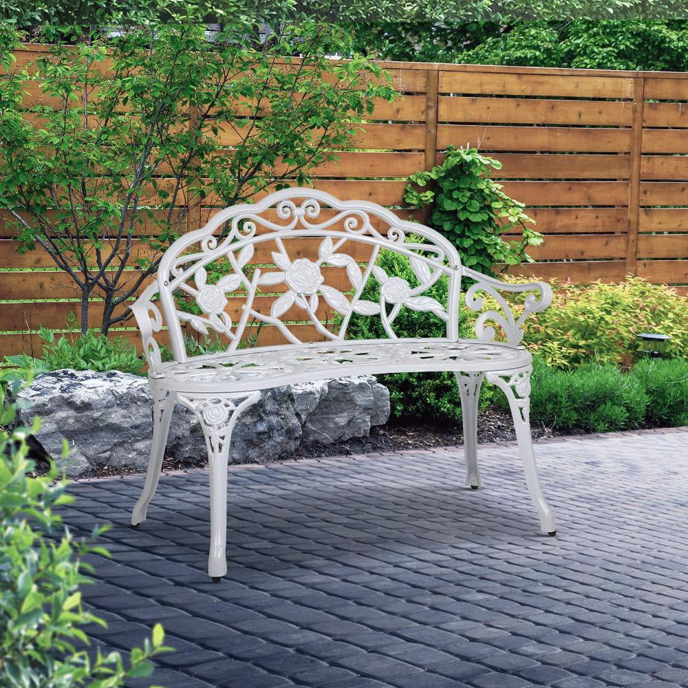 Victorian Garden Outdoor Metal 2-Seater Bench – White Furniture Fast shipping On sale