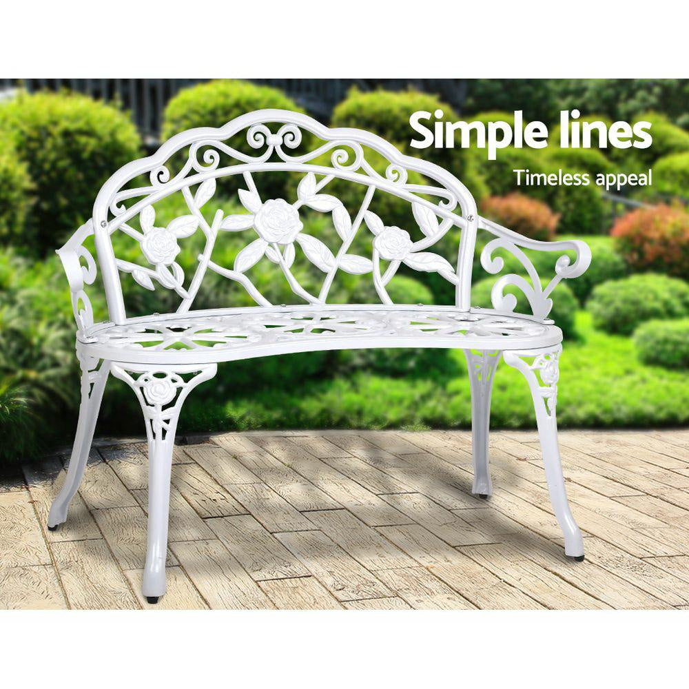 Victorian Garden Outdoor Metal 2-Seater Bench – White Furniture Fast shipping On sale