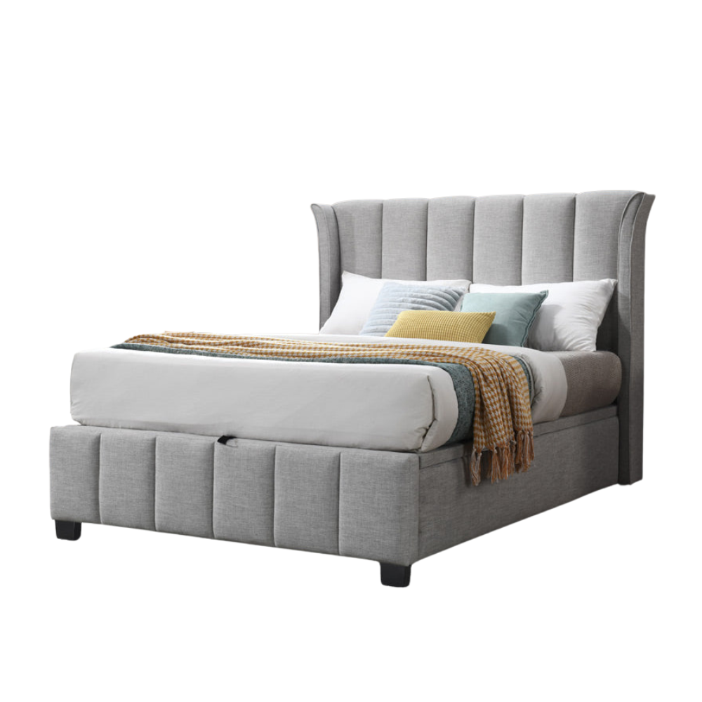 Vida Fabric Gas Lift Storage Bed Frame Queen Size Stone Fast shipping On sale