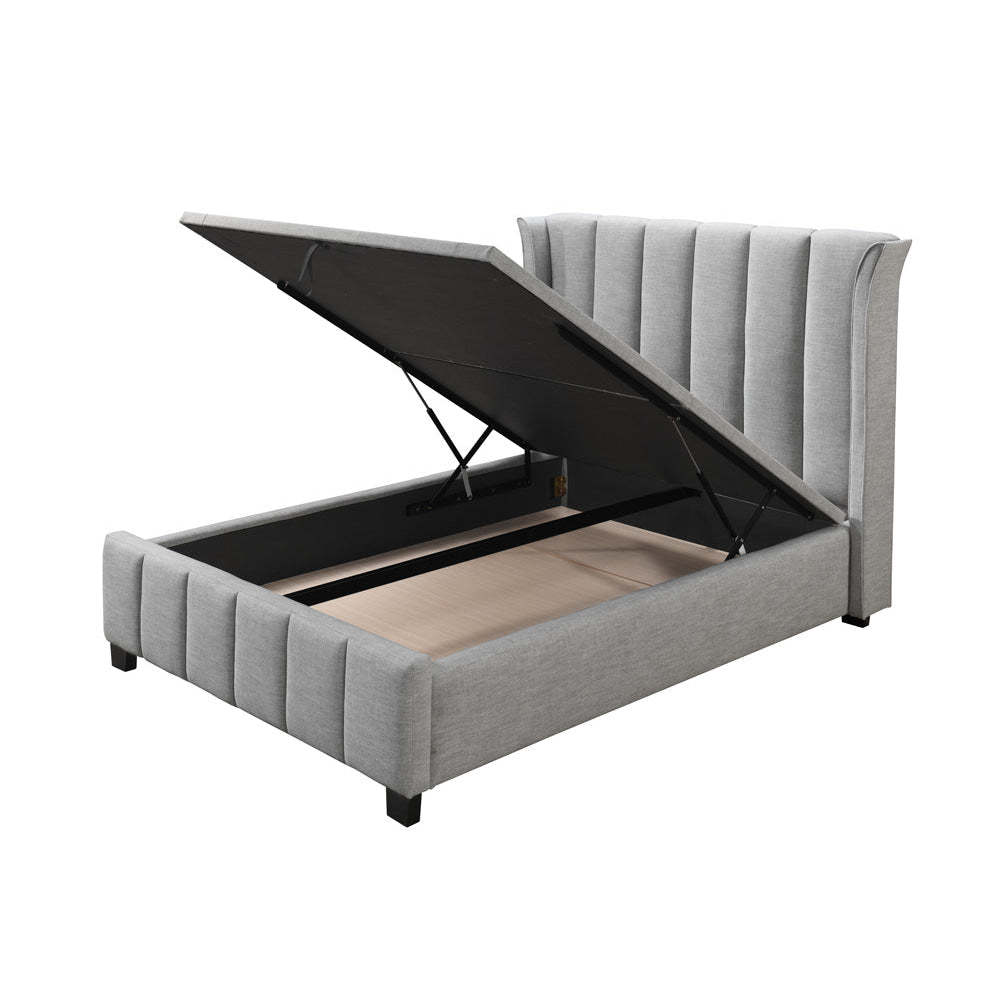 Vida Fabric Gas Lift Storage Bed Frame Queen Size Stone Fast shipping On sale