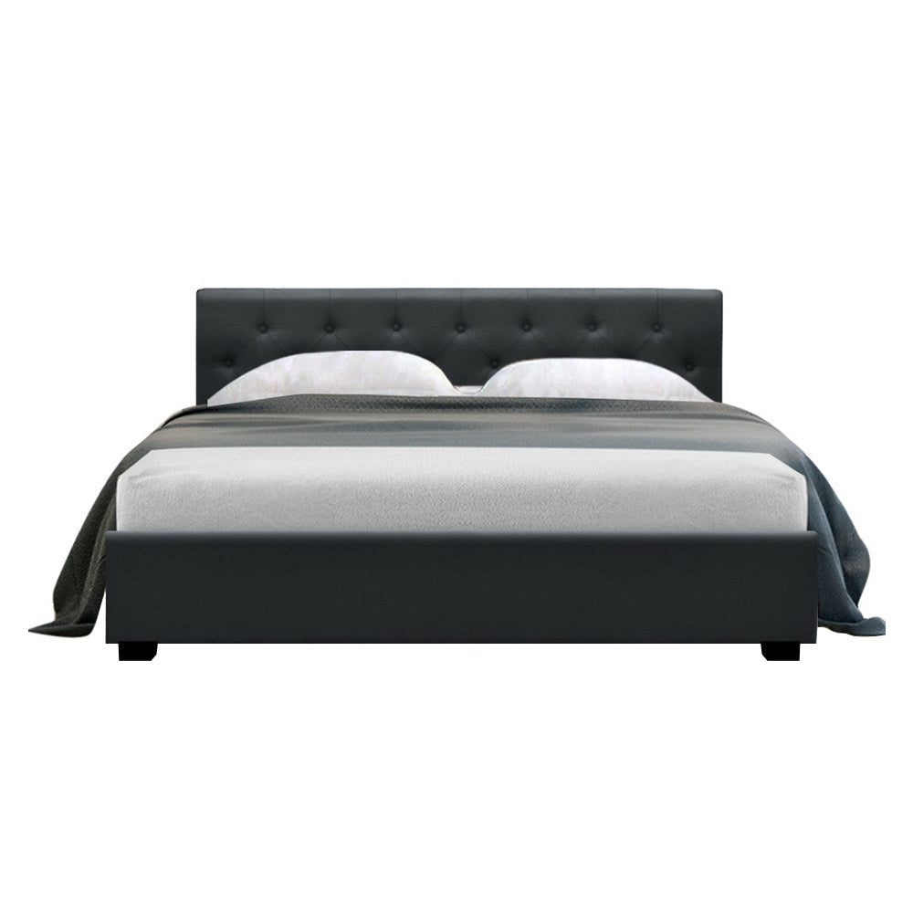 Vila Bed Frame Fabric Gas Lift Storage - Charcoal Queen Fast shipping On sale