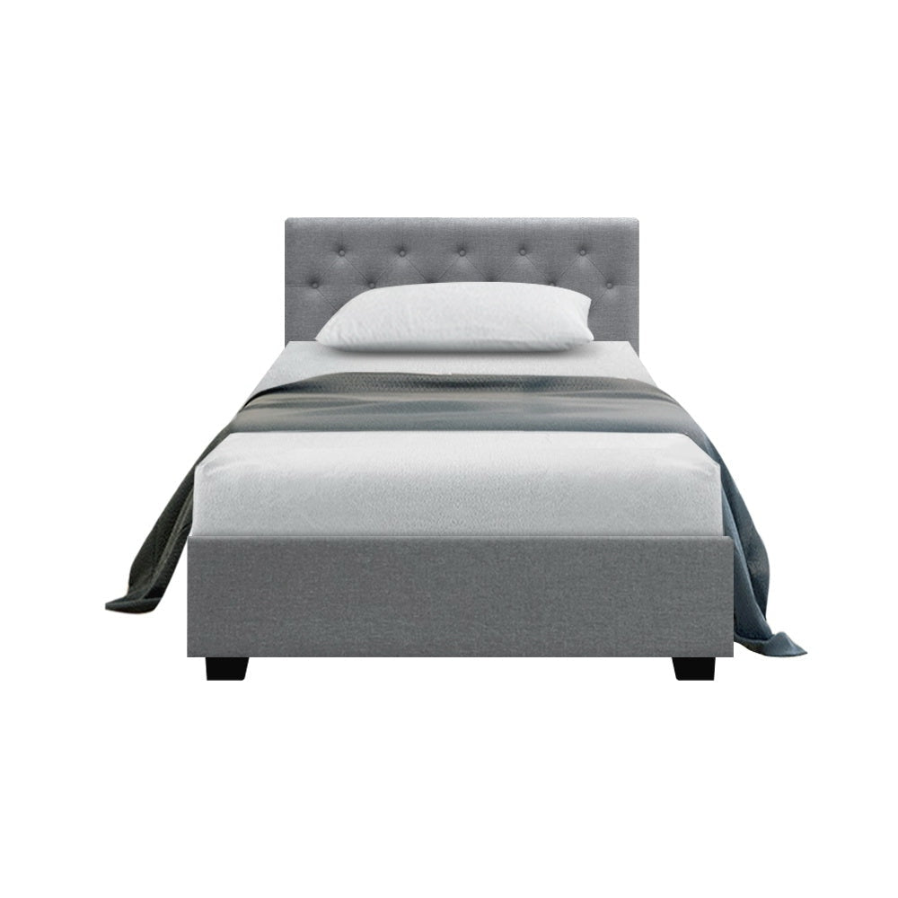 Vila Bed Frame Fabric Gas Lift Storage - Grey King Single Fast shipping On sale
