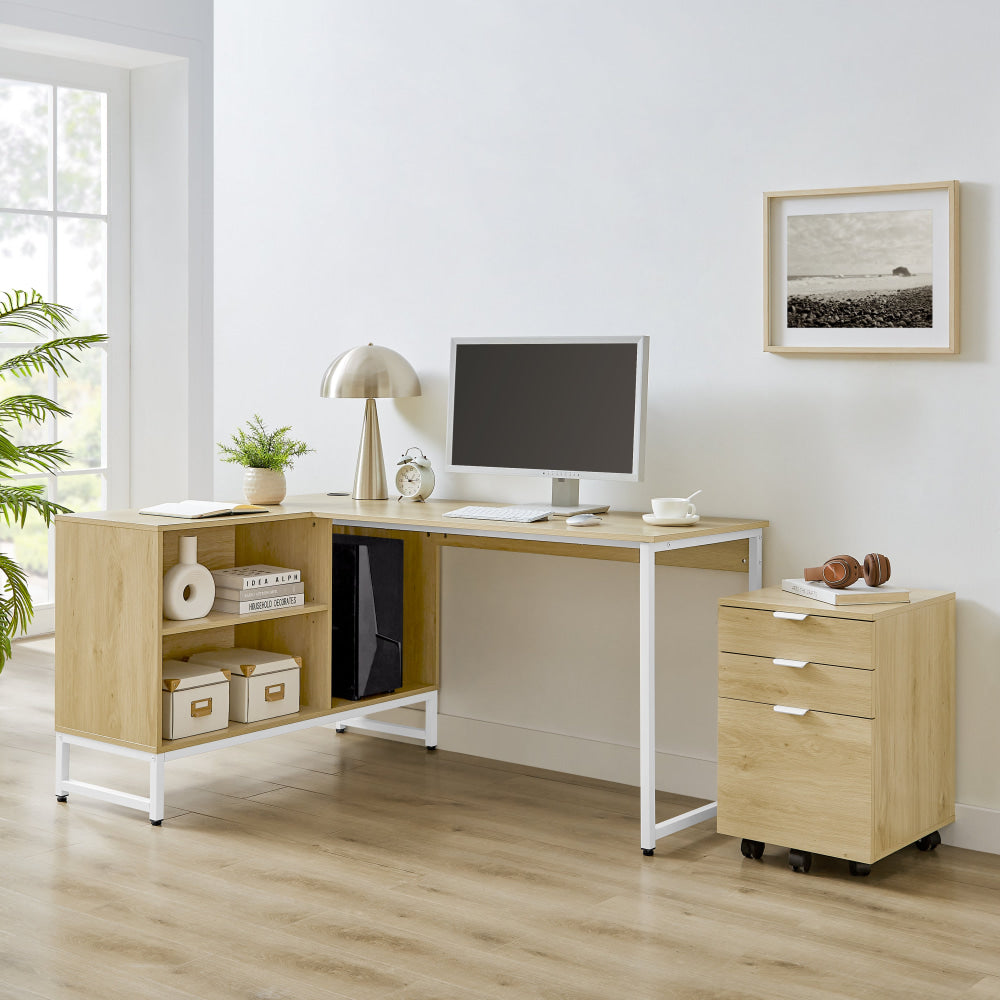 Vina L-shape Computer Working Home Office Desk 150cm Natural Fast shipping On sale