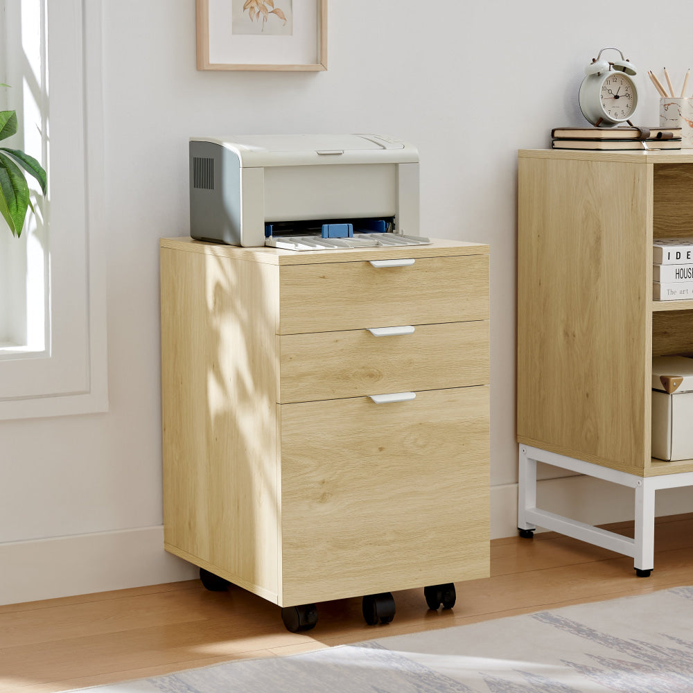 Vina Mobile Pedestal Storage Filling Cabinet 3-Drawers Natural Filing Fast shipping On sale