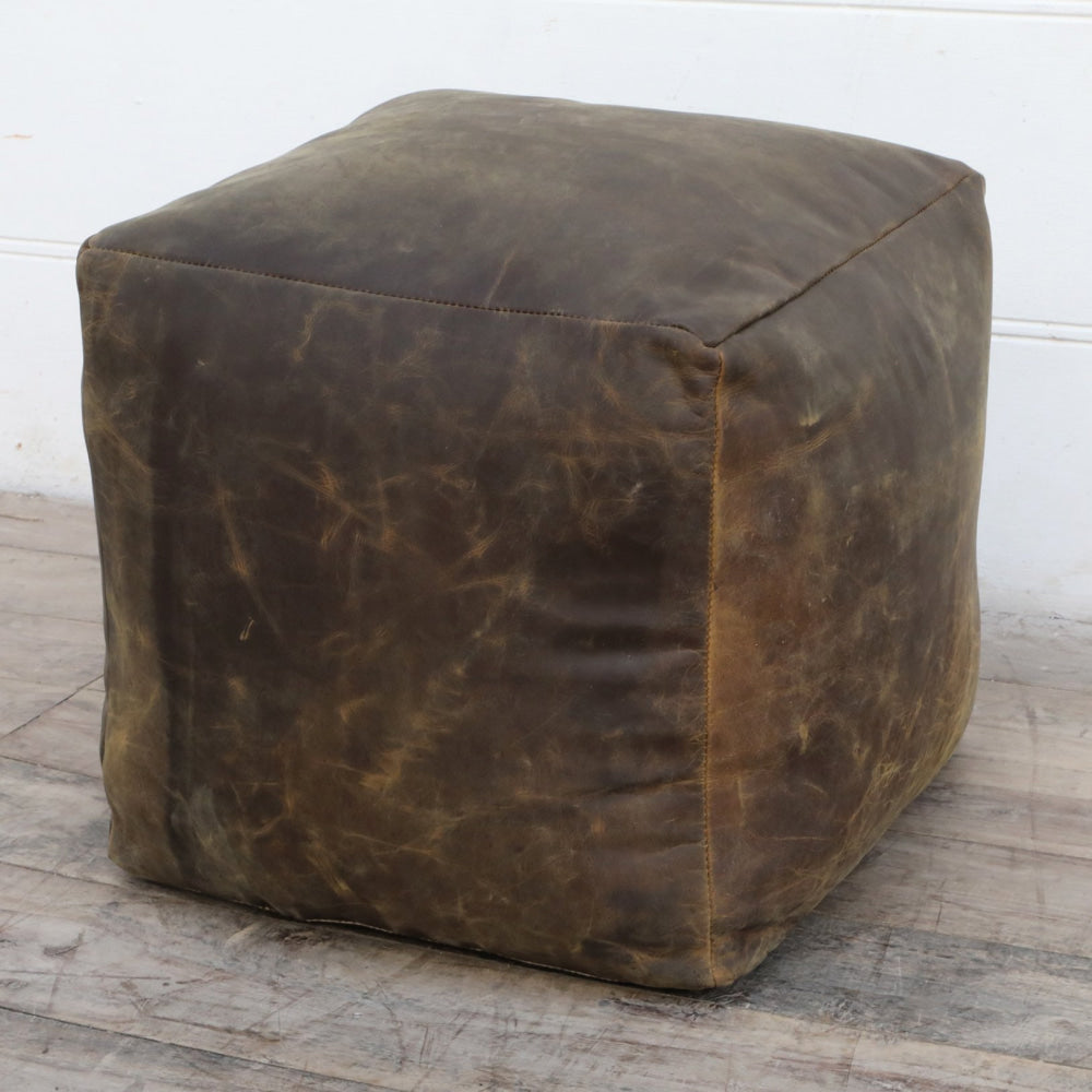 Vincent Vintage Rustic Leather Square Foot Stool Ottoman Fast shipping On sale