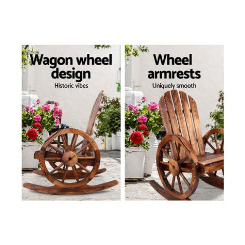 Wagon Wheels Rocking Chair - Brown Outdoor Furniture Fast shipping On sale