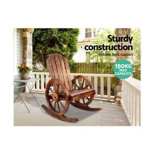 Wagon Wheels Rocking Chair - Brown Outdoor Furniture Fast shipping On sale
