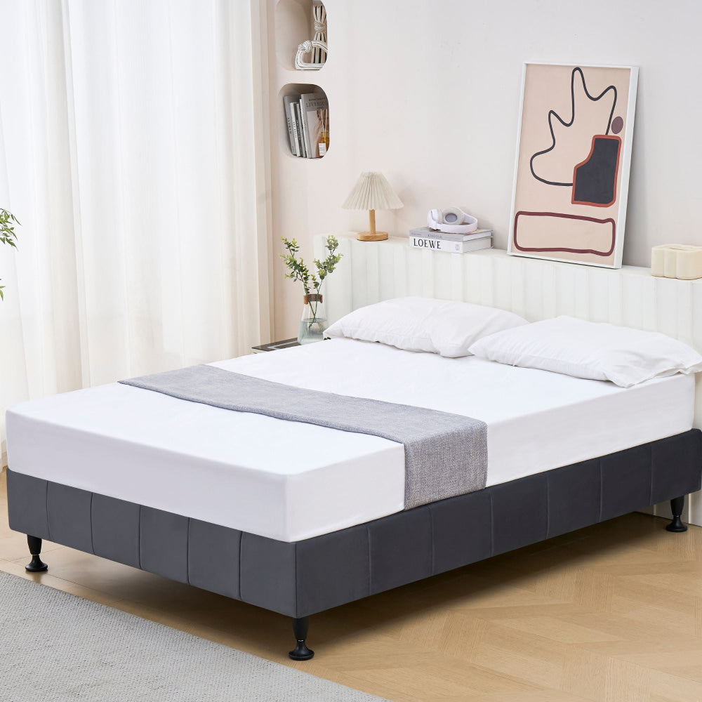 Velvet Fabric Platform Bed Frame Base Double - Dark Grey Fast shipping On sale
