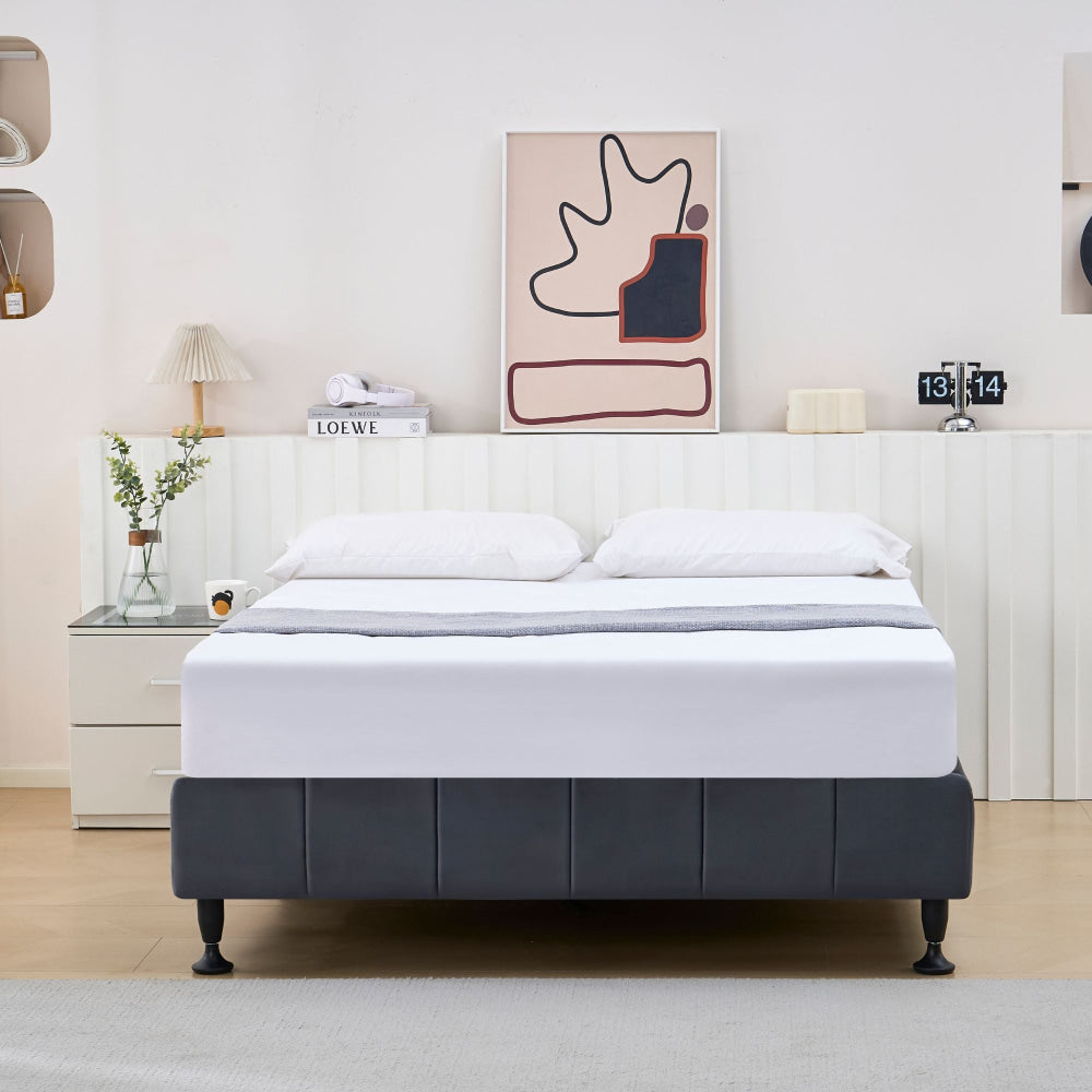 Velvet Fabric Platform Bed Frame Base Queen - Dark Grey Fast shipping On sale