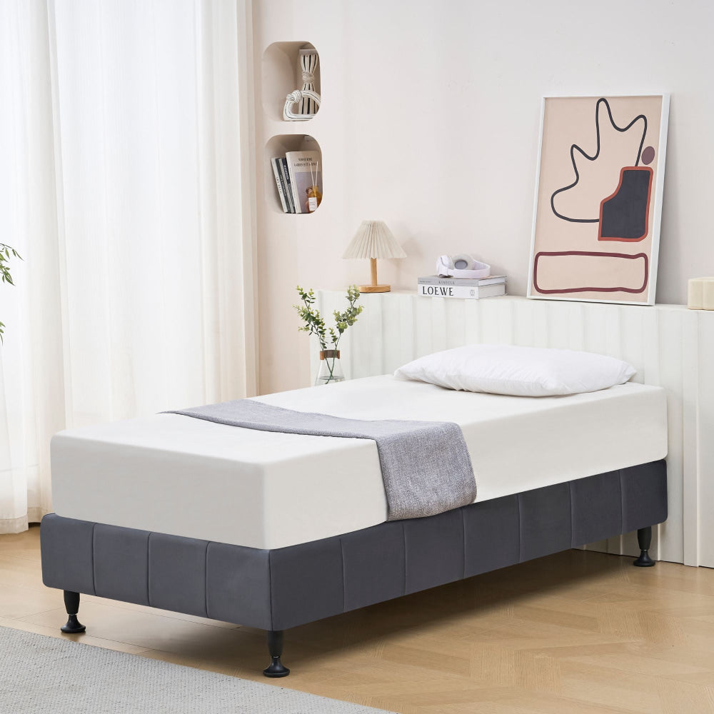 Velvet Fabric Platform Bed Frame Base Single - Dark Grey Fast shipping On sale