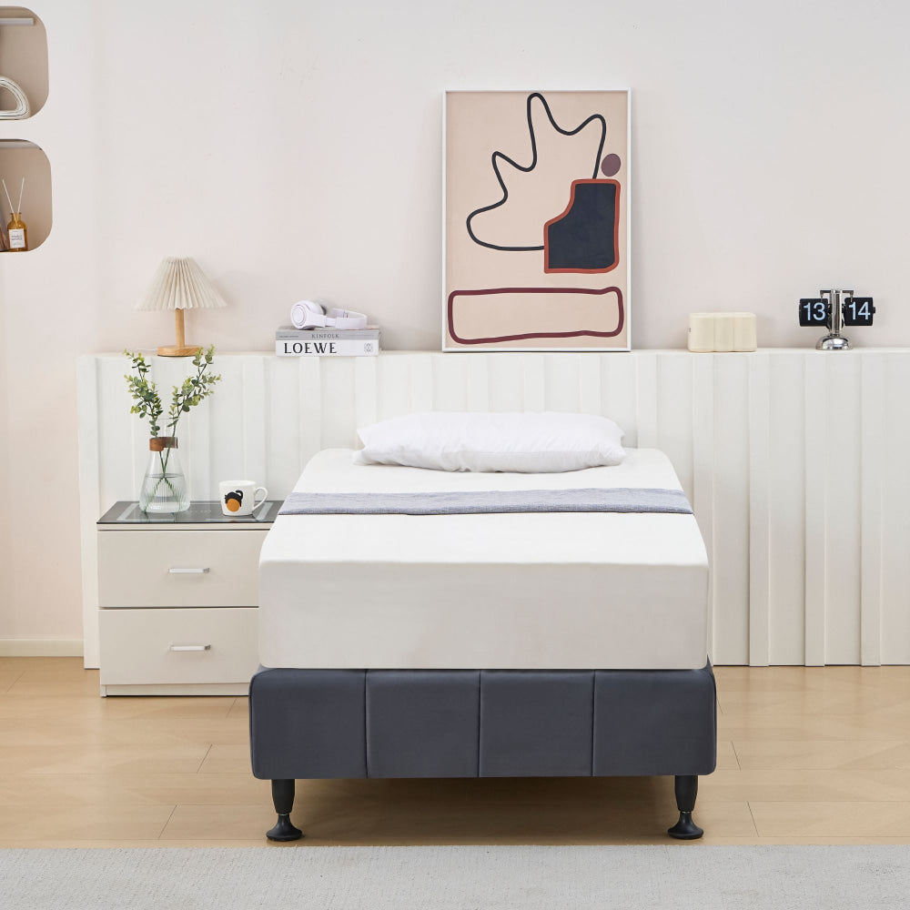 Velvet Fabric Platform Bed Frame Base Single - Dark Grey Fast shipping On sale