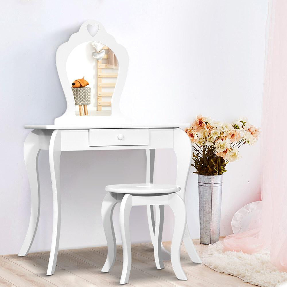 White Kids Vanity Dressing Table Stool Set Mirror Princess Children Makeup Furniture Fast shipping On sale