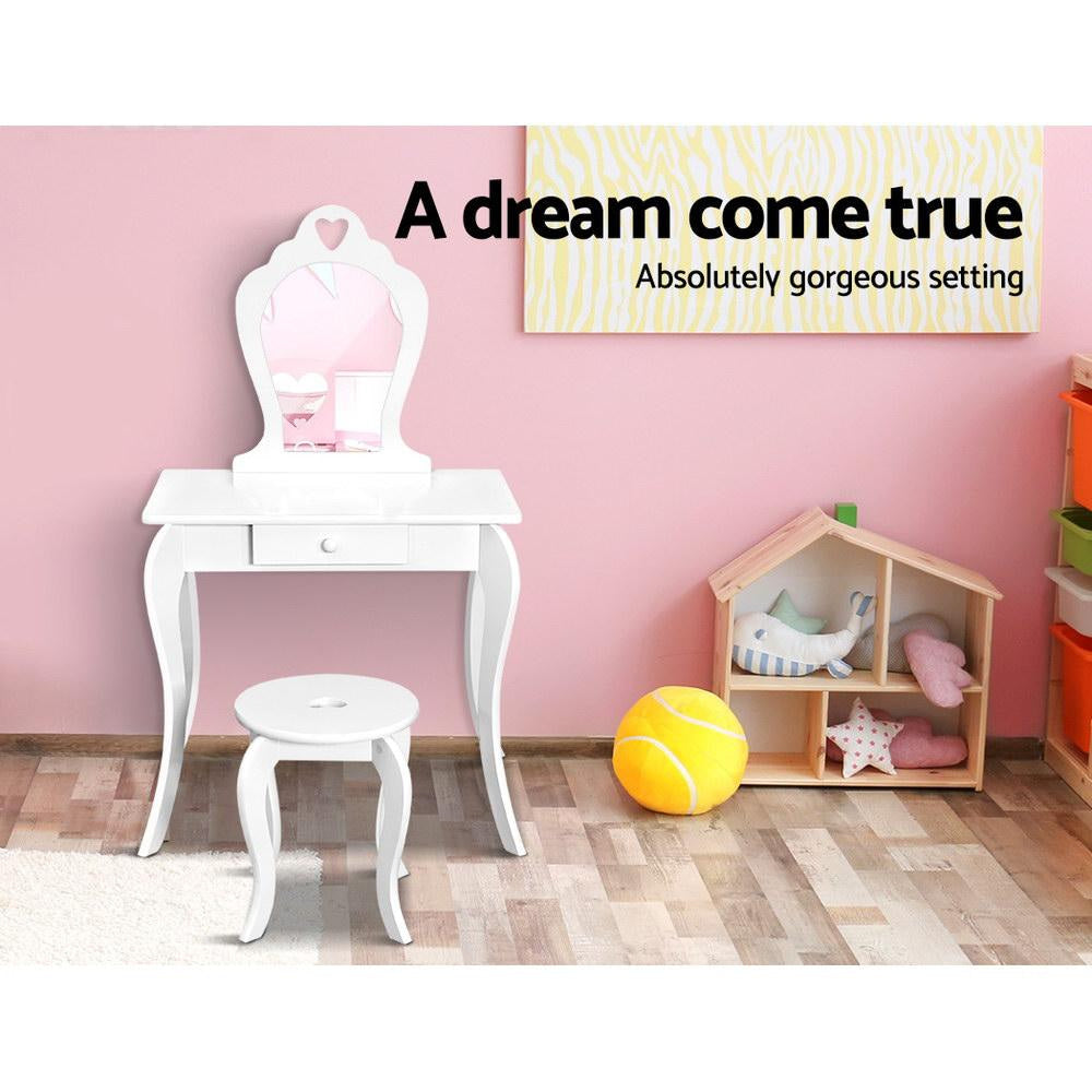 White Kids Vanity Dressing Table Stool Set Mirror Princess Children Makeup Furniture Fast shipping On sale