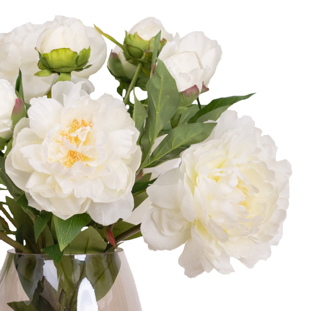 White Peony Artificial Faux Plant Decorative Mixed Arrangement 52cm In Glass Fast shipping On sale