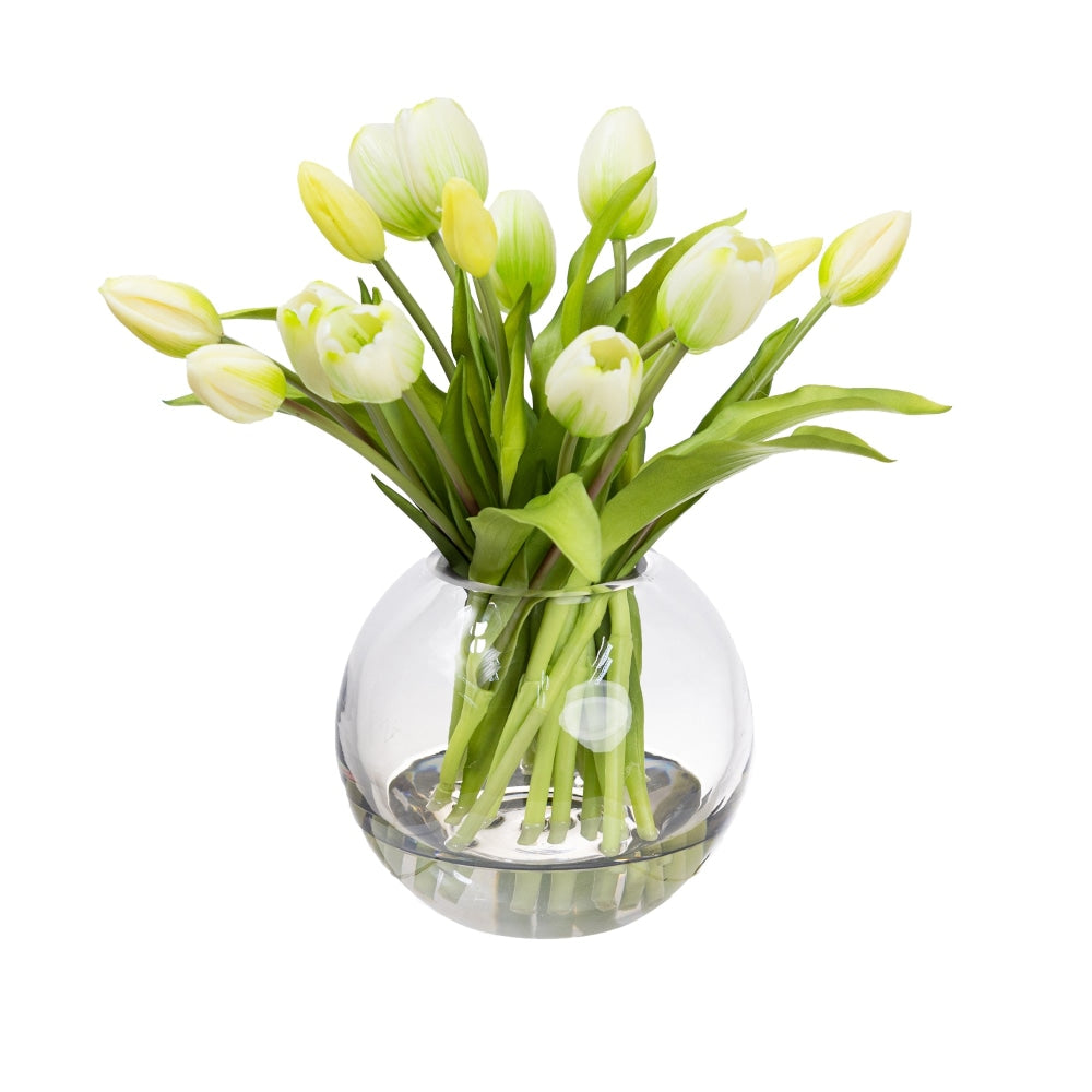 White Tulip 29cm Artificial Faux Flower Plant Decorative Arrangement In Fishbowl Fast shipping On sale