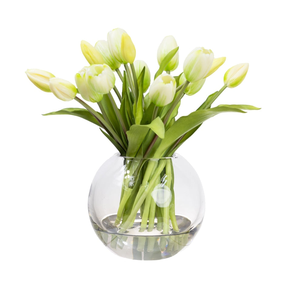 White Tulip 29cm Artificial Faux Flower Plant Decorative Arrangement In Fishbowl Fast shipping On sale