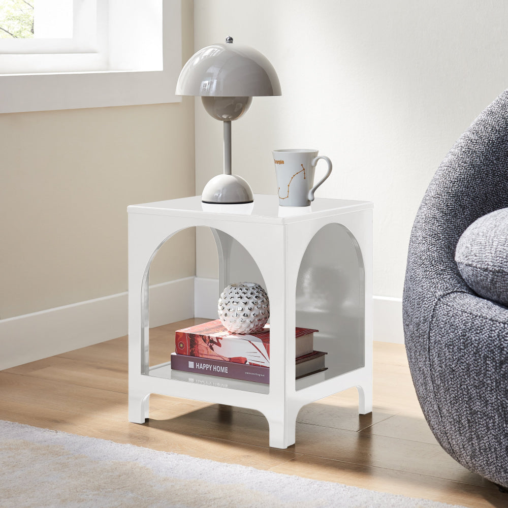 Wilkins Arched Cube End Lamp Side Table Open Shelf White Fast shipping On sale