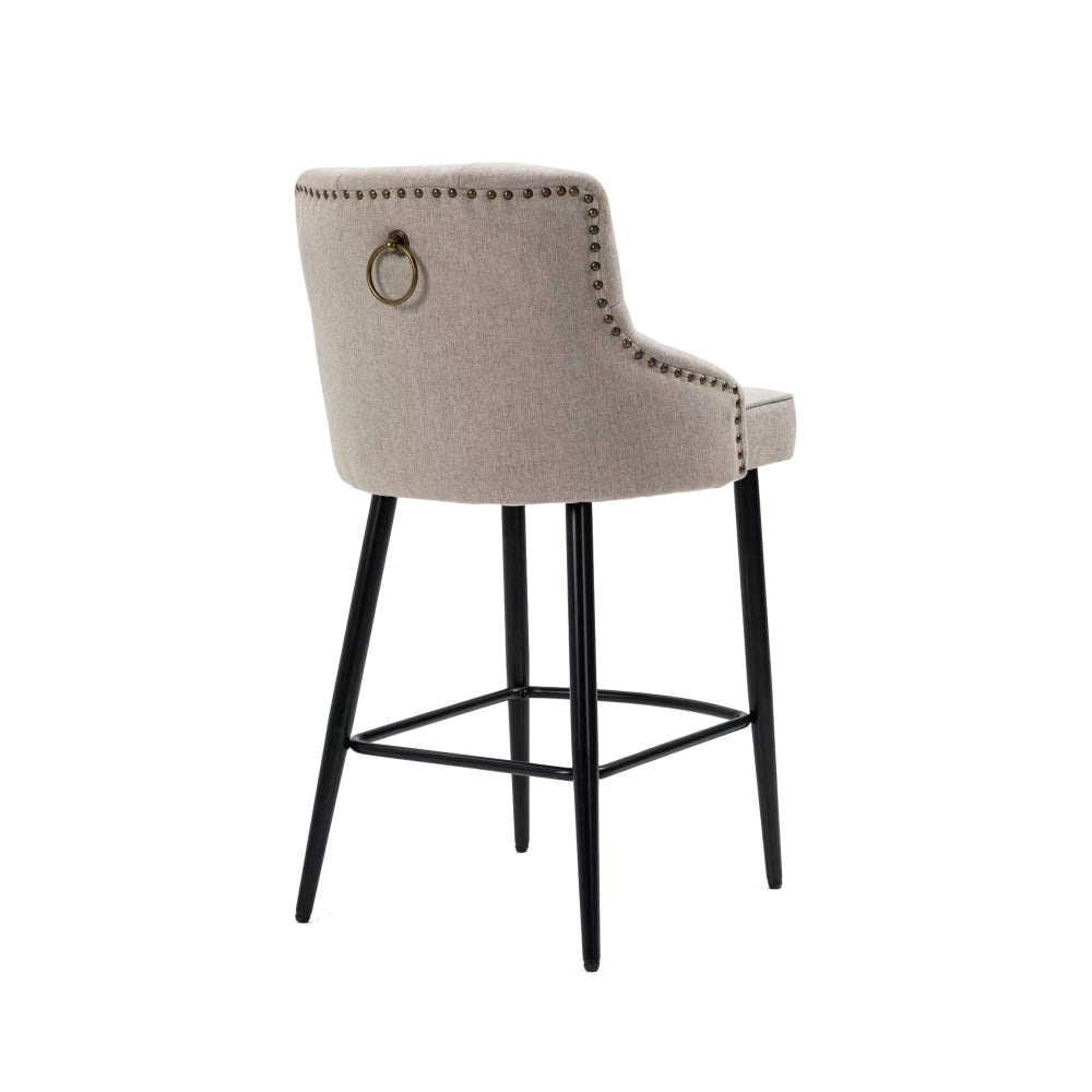 Will Fabric Kitchen Counter Bar Stool W/ Brass Gold Studs & Handles - Beige Fast shipping On sale