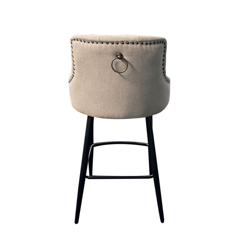 Will Fabric Kitchen Counter Bar Stool W/ Brass Gold Studs & Handles - Beige Fast shipping On sale