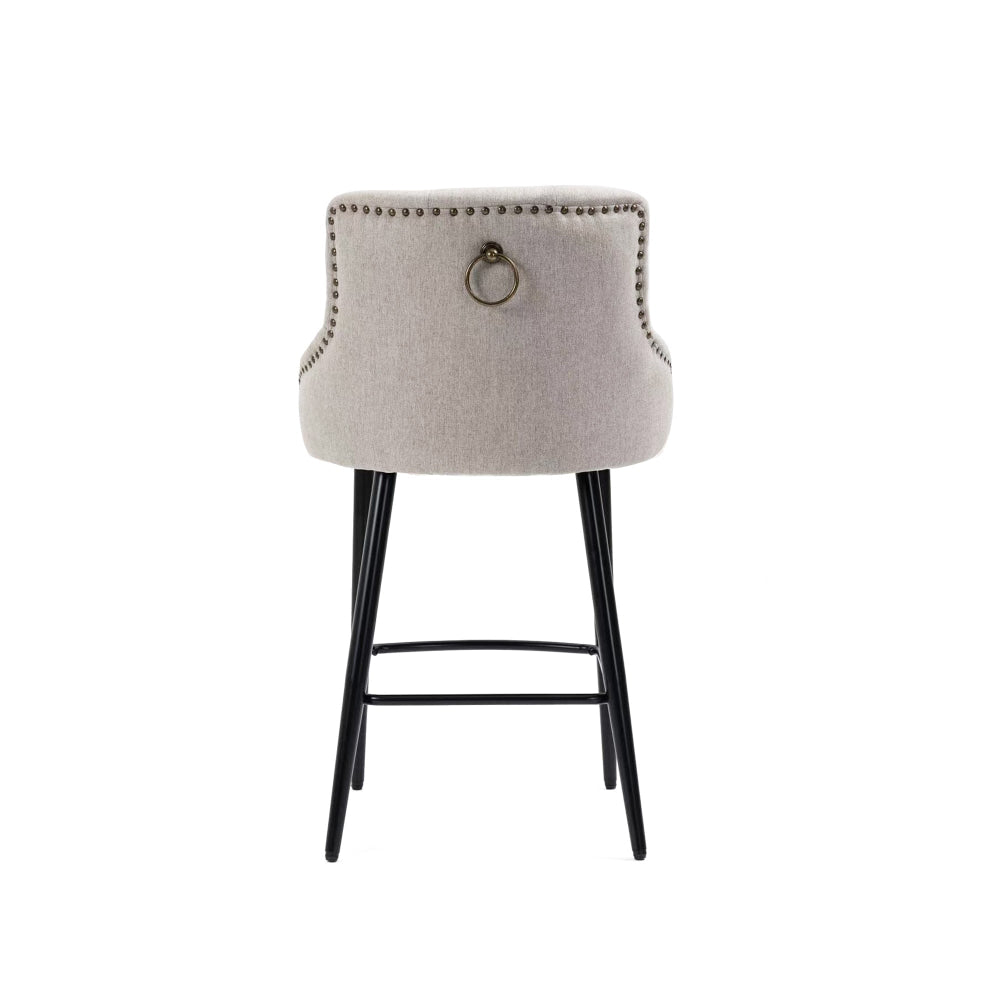 Will Fabric Kitchen Counter Bar Stool W/ Brass Gold Studs & Handles - Beige Fast shipping On sale