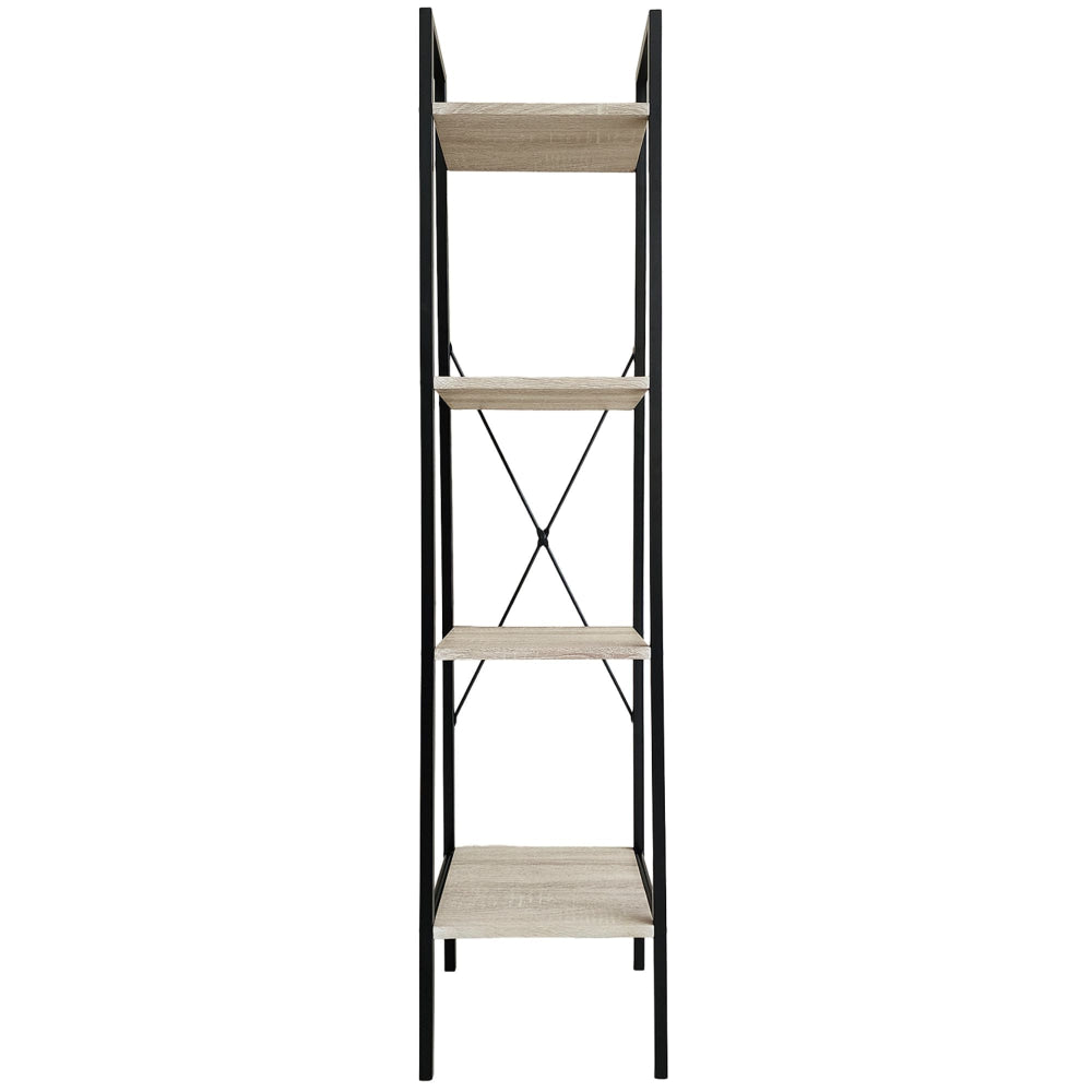 4-Tier Natural Wood and Black Bookshelf - Tall Modern Carbon Steel Storage Rack Bookcase Fast shipping On sale