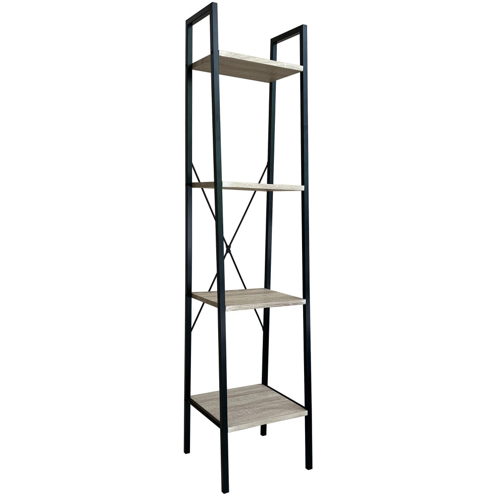 4-Tier Natural Wood and Black Bookshelf - Tall Modern Carbon Steel Storage Rack Bookcase Fast shipping On sale