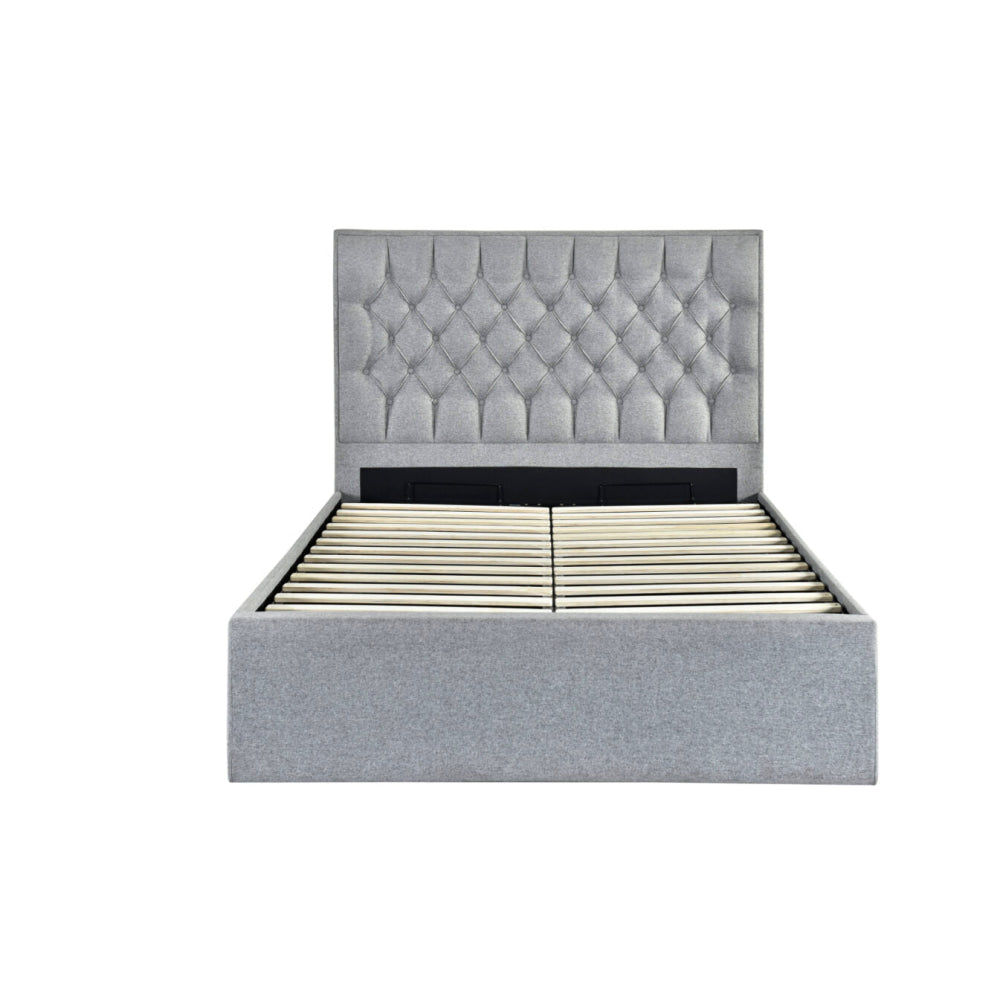 Luxury Button Tufted Fabric Gas Lift Bed Frame Double Size Pebble Fast shipping On sale