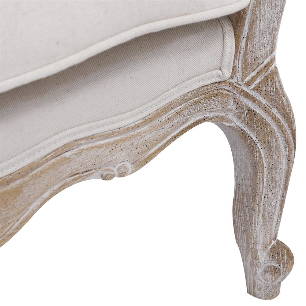 Wing Chair Linen Fabric Oak Wood White Washed Finish Rolled Armrest Lounge Fast shipping On sale