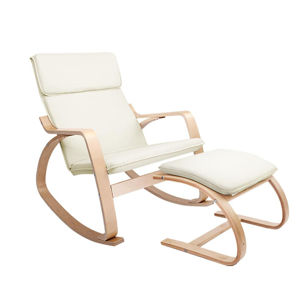 Wooden Armchair with Foot Stool - Beige Fast shipping On sale