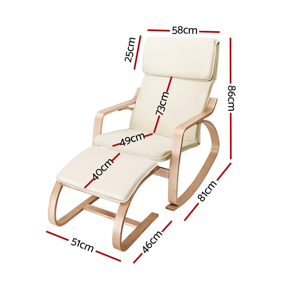 Wooden Armchair with Foot Stool - Beige Fast shipping On sale