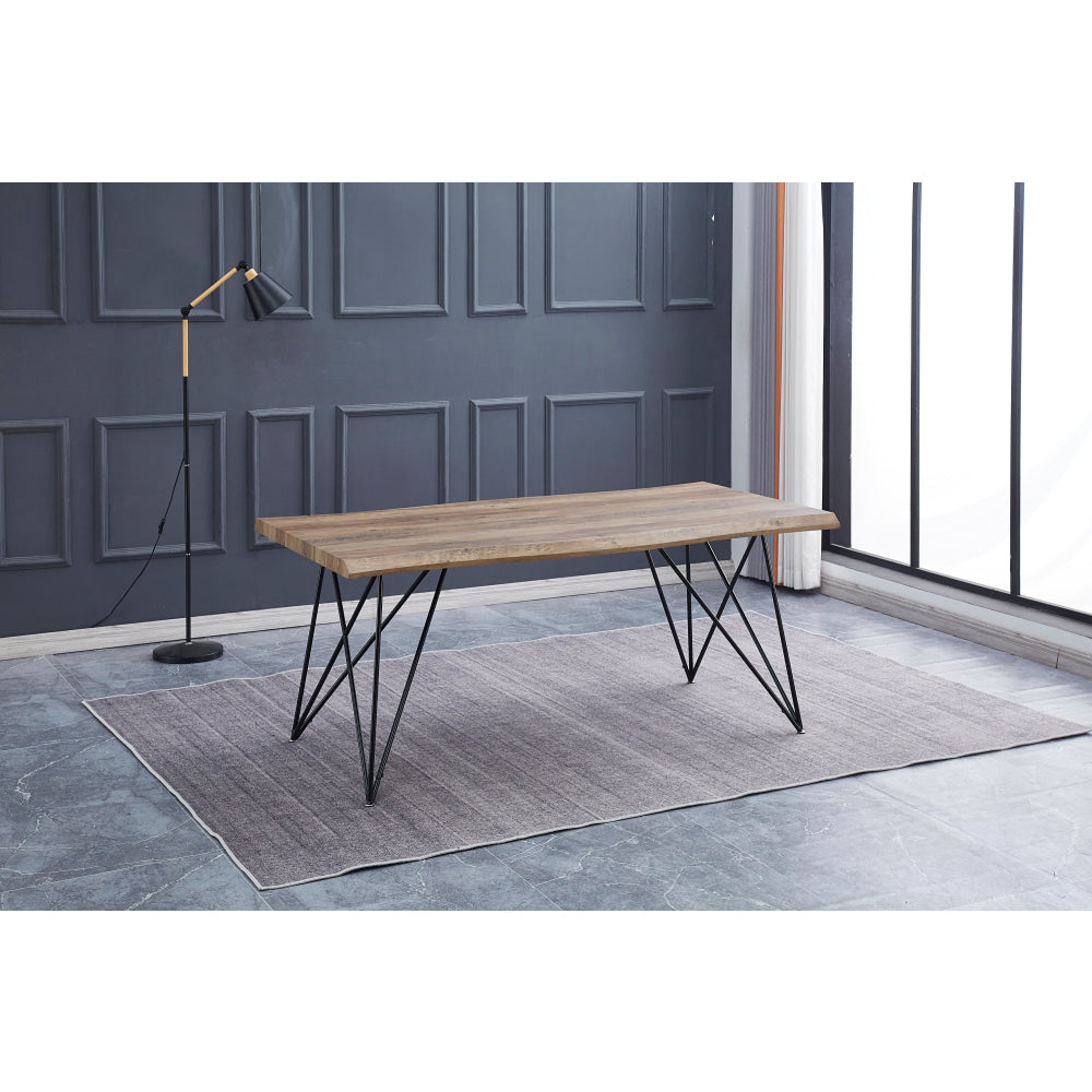 Wooden Rectangular Kitchen Dining Table 180cm Metal Legs Natural/Black Fast shipping On sale