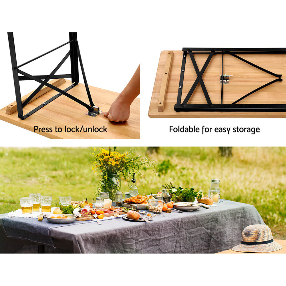 Wooden Outdoor Foldable Bench Set - Natural Sets Fast shipping On sale