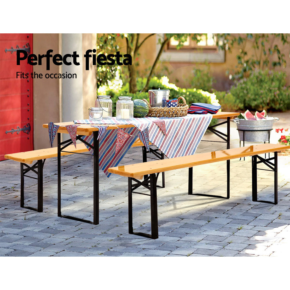 Wooden Outdoor Foldable Bench Set - Natural Sets Fast shipping On sale
