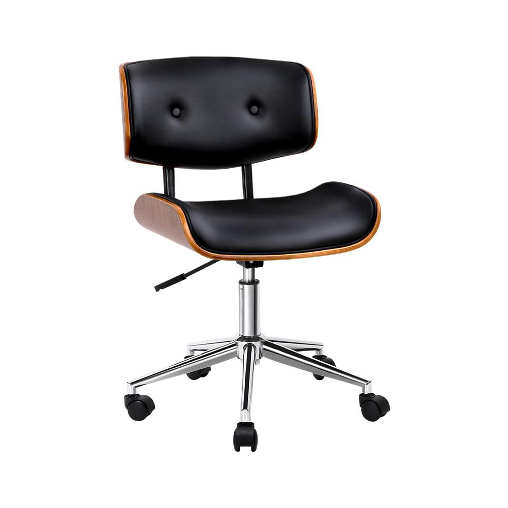 Wooden & PU Leather Office Desk Chair - Black Fast shipping On sale