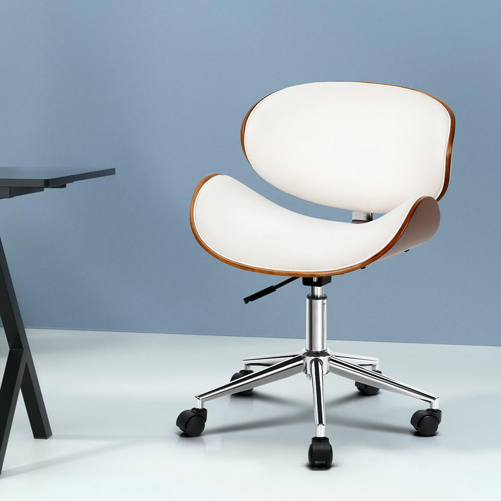 Wooden & PU Leather Office Desk Chair - White Fast shipping On sale