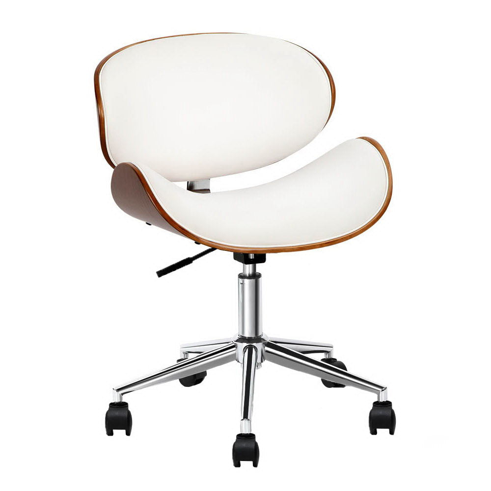 Wooden & PU Leather Office Desk Chair - White Fast shipping On sale
