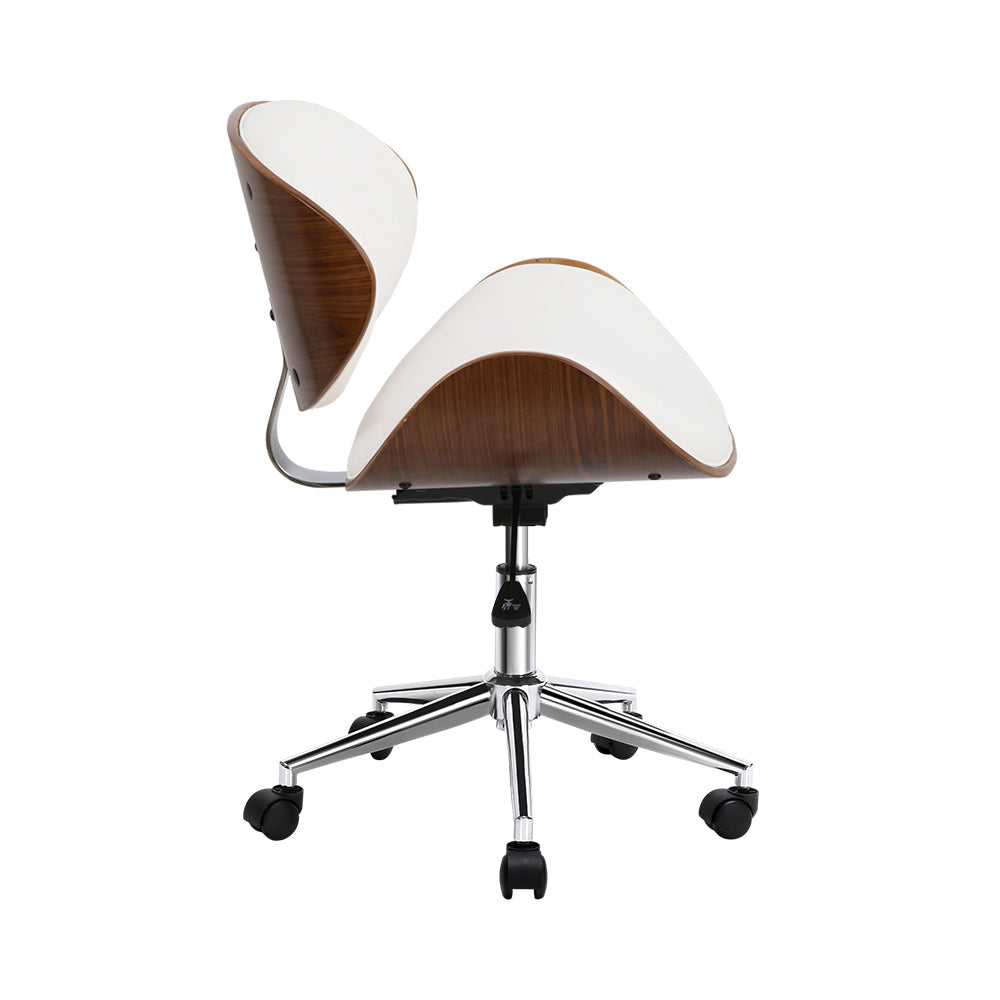 Wooden & PU Leather Office Desk Chair - White Fast shipping On sale