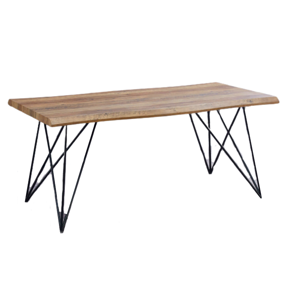 Wooden Rectangular Kitchen Dining Table 180cm Metal Legs Natural/Black Fast shipping On sale