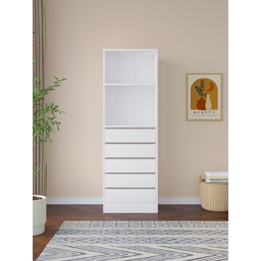 Wooden Stylish Modern Wardrobe Shelves With 5-Drawers 60cm - White Fast shipping On sale