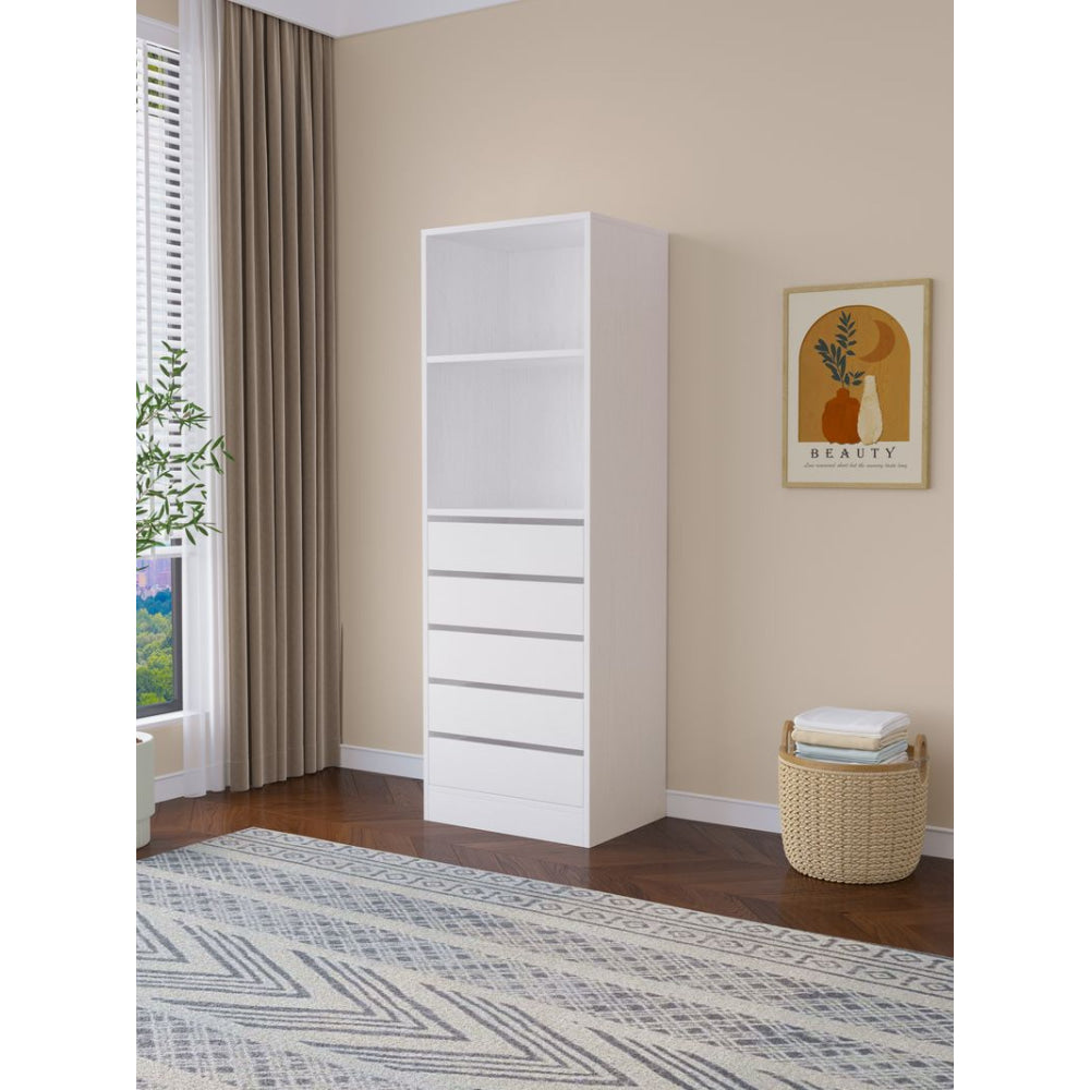 Wooden Stylish Modern Wardrobe Shelves With 5-Drawers 60cm - White Fast shipping On sale