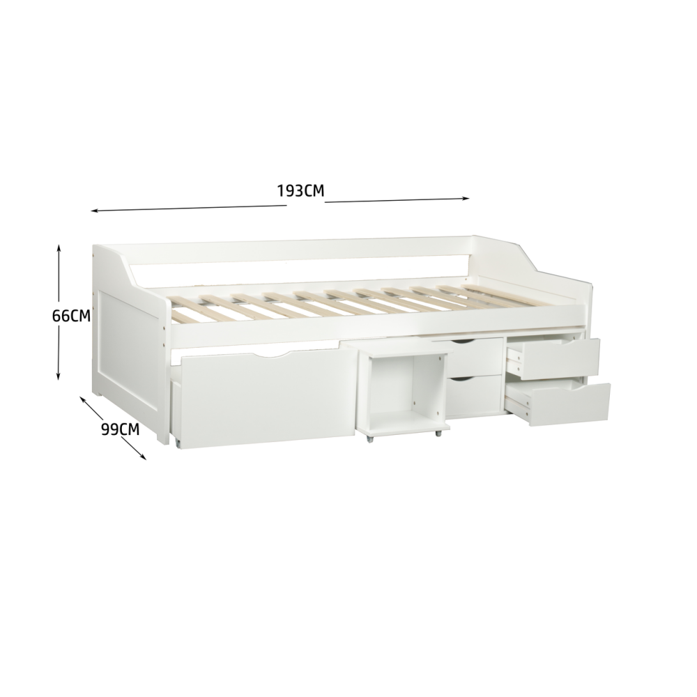 Wooden Timber Solid Pine Day Bed W/ Storage Drawers - White Frame Fast shipping On sale