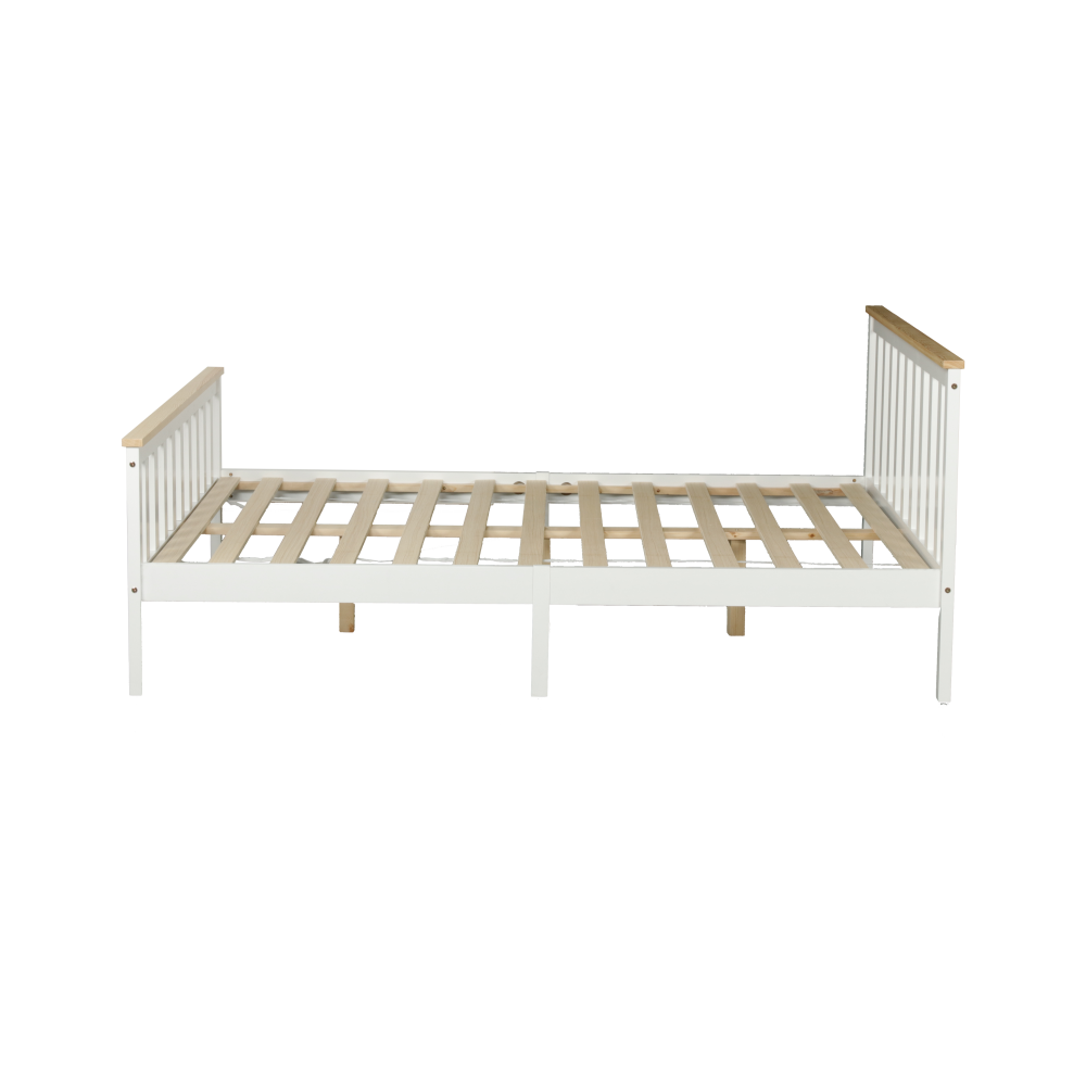 Wooden Timber Solid Pine Double Size Bed Frame - White/Natural Fast shipping On sale