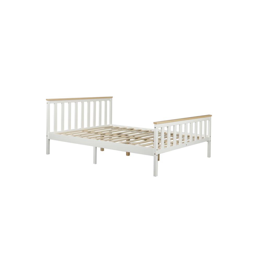 Wooden Timber Solid Pine Double Size Bed Frame - White/Natural Fast shipping On sale